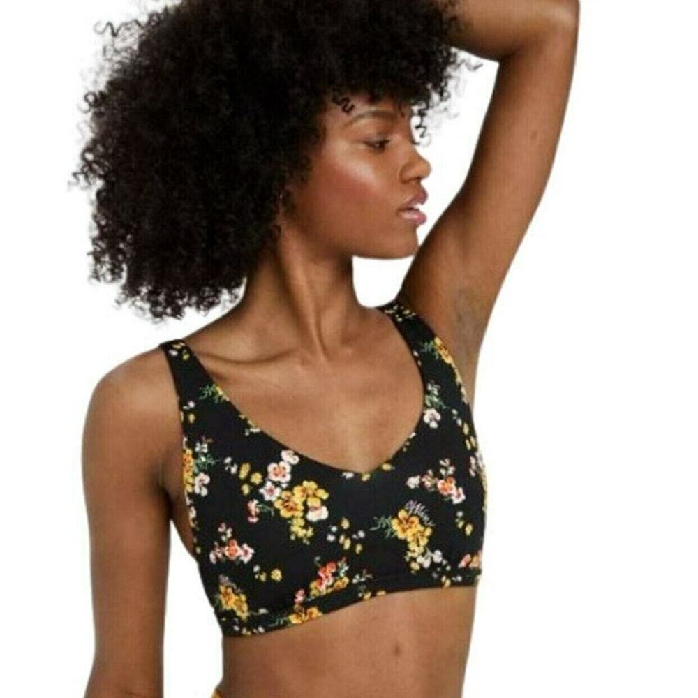 NWT Offline By Aerie Women's Goals Plunge Sports Bra in True Black Floral Size M